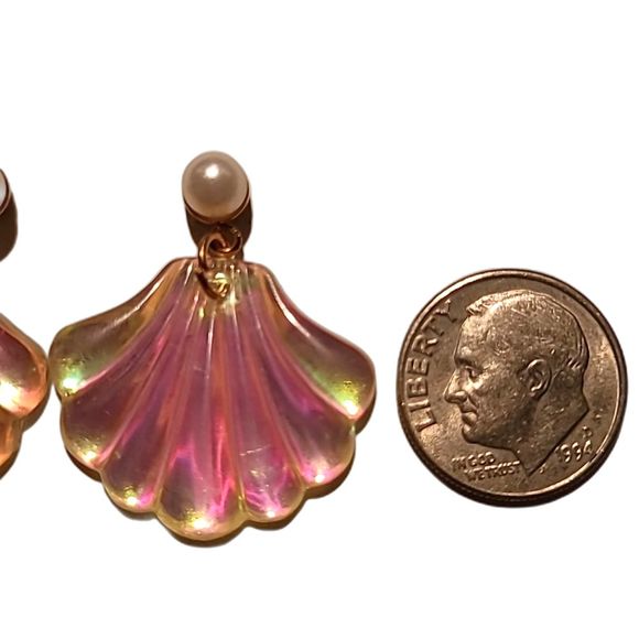 Bohemian Pearl Seashell Earring Gold Pink Glitter Shiny Lightweight Boho Jewelry - Picture 4 of 16